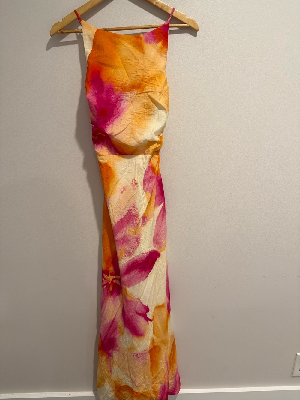 Bobbles & Lace Dress S Pink Orange Floral Backless Maxi Wedding Guest Luau - Picture 3 of 14
